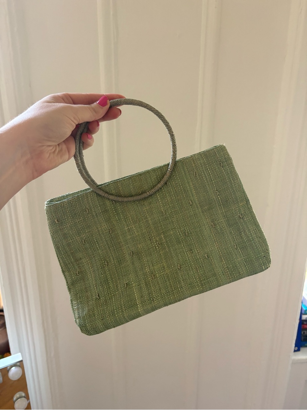 Green Woven Ring-Handle Women's Bag
